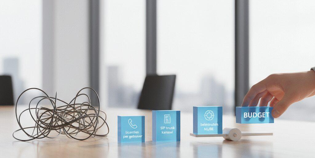 Zakelijke telefonie kosten Zakelijke telefonie kosten lijken vaag. Wij maken ze simpel. We helpen je kiezen wat past bij je team en je budget. Kosten komen uit licenties per gebruiker, SIP trunk kanalen, belminuten in Nederland en België, nummers en porteren, toestellen of softphone, call recording, IVR, wachtrijen, rapportages, CRM, Teams koppeling, installatie,…