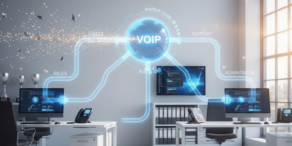 Wachtrij meerdere afdelingen Met Wachtrij meerdere afdelingen zorg je dat elke beller bij sales, support of administratie belandt. Wij zijn Flexa Voip, een VoIP telefooncentrale voor Nederland en Belgie. Denk aan IVR en keuzemenu, skill based routing, prioriteit, overflow naar receptie, openingstijden, meldtekst, wachttijd en een terugbelverzoek. Met realtime wallboard en rapportage zie…