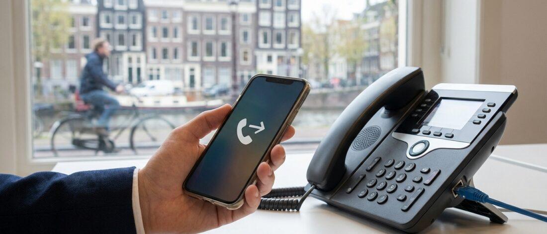 Doorschakelen vaste lijn naar mobiel 020 regel je met Flexa Voip.​ Je neemt je 020 nummer mee op straat en in huis, zonder gedoe.​ Zo mis je geen klant meer in Amsterdam.​ Onze VoIP telefooncentrale geeft je keuzemenu, belgroepen, wachtrij, tijdschema voor openingstijden, voicemail en heldere nummerweergave.​ Met opnames, AVG&hellip;