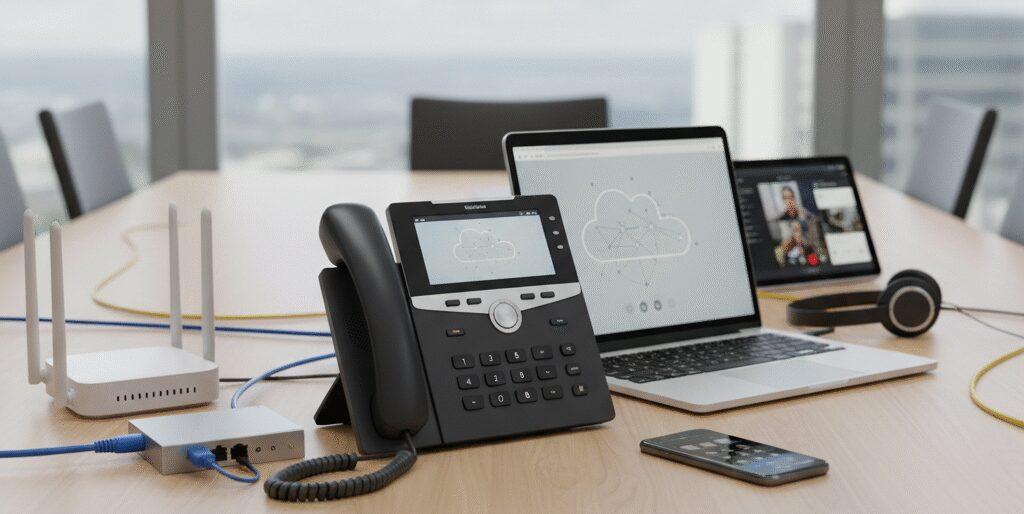 Je smartphone, tablet, bureautelefoon of zelfs je laptop vormen samen met routers, headsets en switches het hart van een modern zakelijk telefoonnetwerk. Via VoIP—Voice over IP—lopen gesprekken over internet in plaats van ouderwetse telefoonlijnen. Je hardware schakelt slim tussen je vaste werkplek en werken vanuit huis. Genoeg voorbeelden: een receptioniste&hellip;